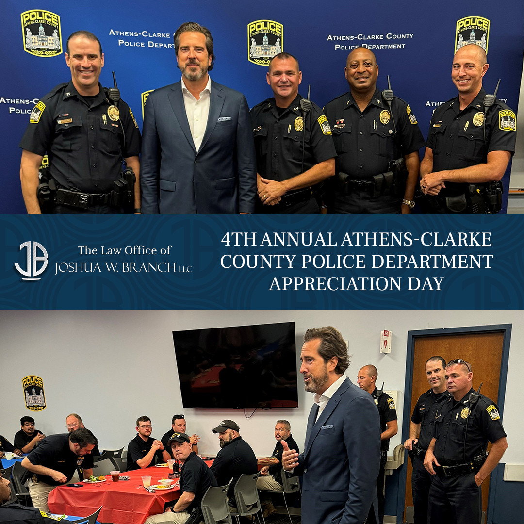 JoshBranchLaw's tweet photo. The Law Office of Joshua W. Branch, LLC is proud to host the Fourth Annual Athens-Clarke County Police Department Appreciation Day, honoring the dedication and service of the men and women who protect our community. For more information visit The Law Office of Joshua W. Branch. https://t.co/PhFF6oi8Wd