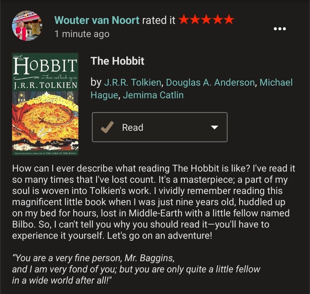 "You are a very fine person, Mr. Baggins,
and I am very fond of you; but you are only quite a little fellow in a wide world after all!"