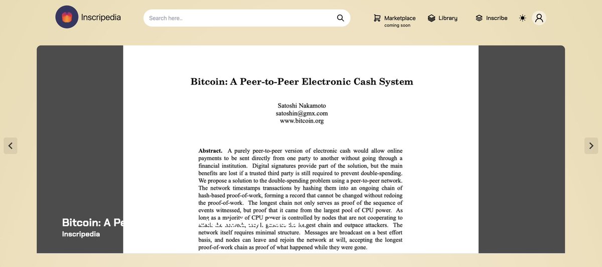 Happy 16th anniversary to the bitcoin whitepaper!

It started everything and we think it’s the most important PDF ever made ❤️

Get your own free copy of Bitcoin’s whitepaper inscribed forever on Bitcoin 😉 :

inscripedia.com/collection/66d…