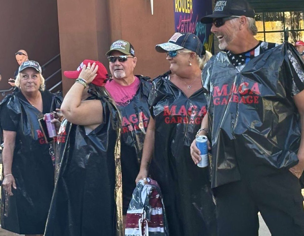 No one can EVER again doubt the power and brilliance of President Joe Biden. He cunningly pulled off a scheme to get Trump's #MAGAts to wear garbage bags in public. #DarkBrandon strikes again! Garbage Force One 🤣
Projection: #HarrisWalz2024InALandslide (and #VoteBlueDownBallot)