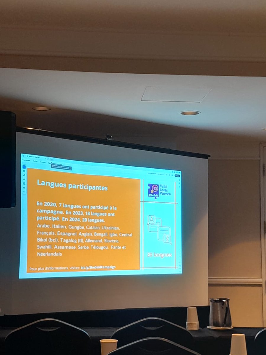 Wikimedia_Sn's tweet photo. Pré-conference Jr 1: @Anthere parle du projet #sheSaid de #wikiloveswomen.
Pour information, le Sénégal participe à l'édition 2024. N'hésitez pas à nous contacter si vous voulez en savoir plus.
#kebetu #wikiConvFR #wikiConvFR24
#canada https://t.co/qwB2PSbuB5