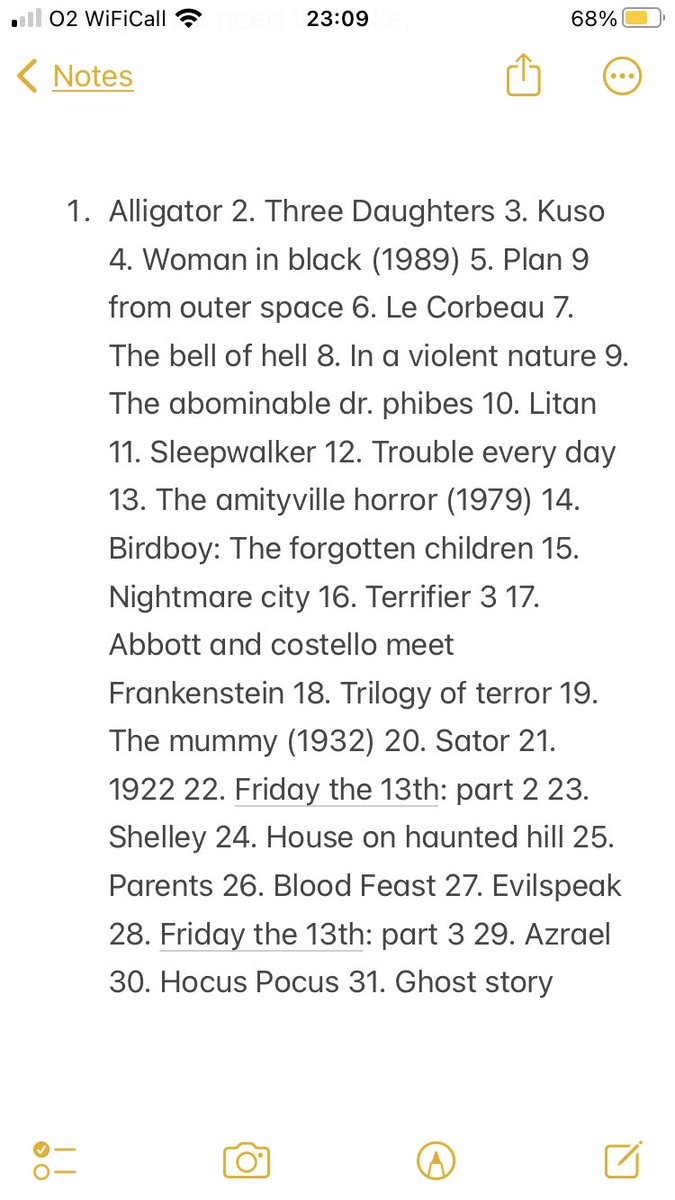 Happy Halloween to all of those with thoughts of the macabre! I just completed my October horror film challenge. Here is the list of all 31 spooky titles, all of which were first time watches!