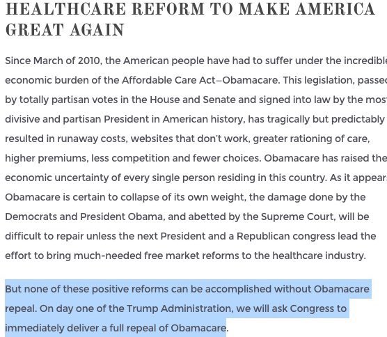 heathergtv's tweet image. Despite his denials, the plan to scrap the ACA is right on Trump’s website…

Kicking millions of people off their health insurance would be a disaster and it’s completely avoidable.

#DemocratsDefendHealthcare