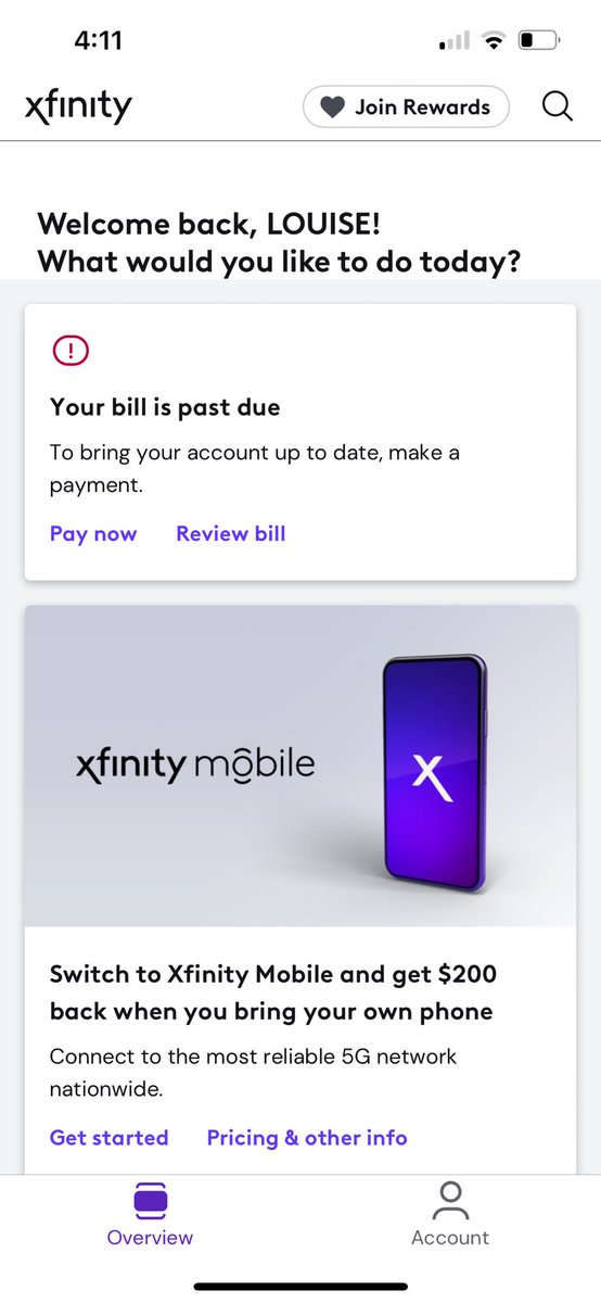 callagyl's tweet photo. @Xfinity @XfinitySupport why is my Xfinity app NOT showing my devices at home? I’ve wasted 2.5 hours today so far with no answer. By the way I owe nothing , although it says my bill is past due. https://t.co/Soiis7Fjyv