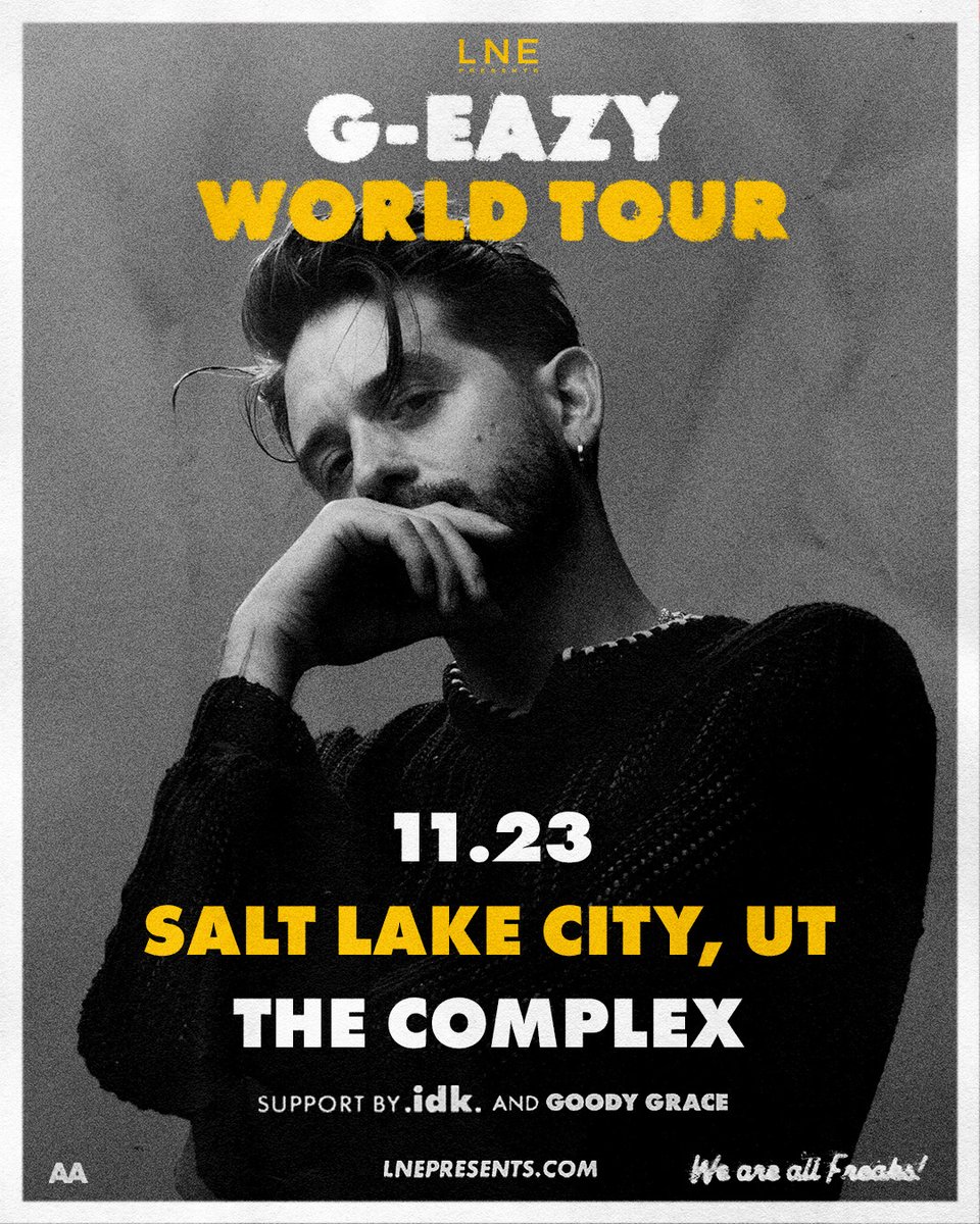 lnepresents's tweet image. LIMITED TIME ONLY🗣️

Get $10.31 OFF Tickets to @G_Eazy at @ComplexSLC NOV 23RD with access code: FREAKS

Valid through NOV 1ST @ 11:59 PM MT.

🎟️ Get Tickets @ LNEPresents.com while supplies last!

We can't wait to see you all at the show🔥

#LNE #GEazy #ComplexSLC