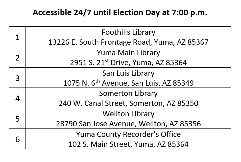 yumacountyaz's tweet photo. 🚨Attention voters!🚨

If you’ve received your early ballot, we have an important update for you! ⬅️

Mailing your early ballot through the U.S. Postal Service is no longer the recommended option. Instead, make sure your voice is heard by dropping off your ballot at one of our six drop box locations.