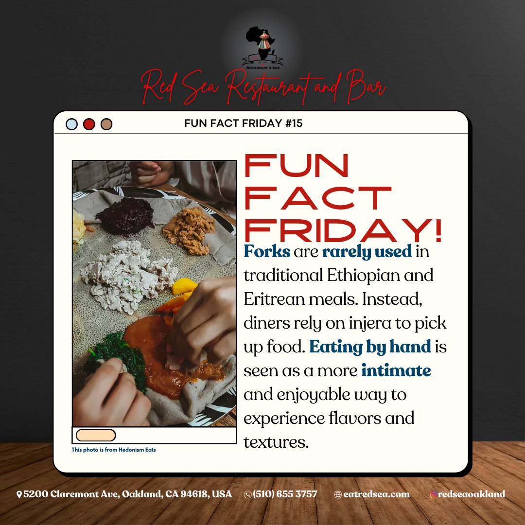 🍲 In Ethiopian and Eritrean culture, injera replaces forks, letting diners connect with each flavor by hand. Sharing food this way creates a sense of closeness, with feeding others seen as a gesture of love and friendship. 🤲❤️

#NoForks  #friday #fridayfun #fridaymood #funfact