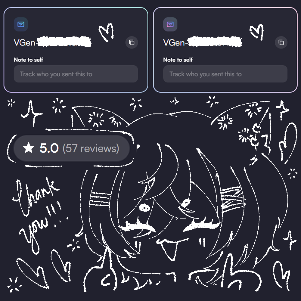 ⊹˚ʚ #VGenCode GIVEAWAY! ɞ˚⊹

VGEN gave me 2 extra codes again for their big release! (please check out their new update! it's really cute on profiles!) ♡

as usual these 2 codes will be given to other artists who has not been on VGEN yet! please do join! ♡

♡ follow me on