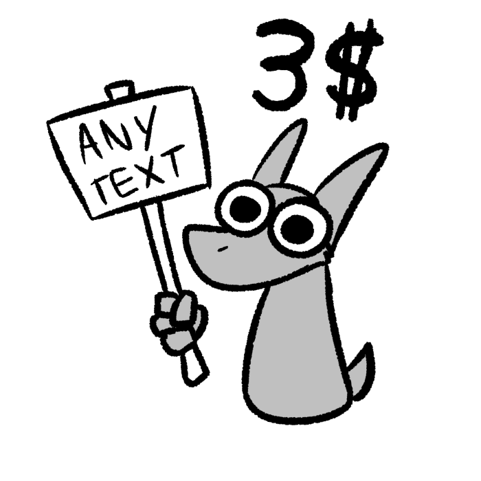 DanielTheFatBat's tweet photo. Silly lil YCH [3 USD] [Always OPEN]
Any gender and species
Wings can be added
Clothes are allowed, but they will be simplified
You will also get a transparent and a version without the sign
Payment is done upfront through PayPal contact me through discord or DM https://t.co/ahEnW1AZHY