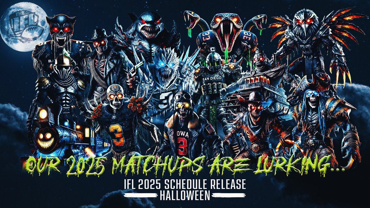 🎃👻 Happy Halloween from Kayley Shade Design! 👻🎃

Check out this spooktacular graphic we created for the IFL, where all 14 teams have been transformed into monsters! Get ready for some frightful fun as we build excitement for the 2025 schedule release! 🧟‍♂️⚡️