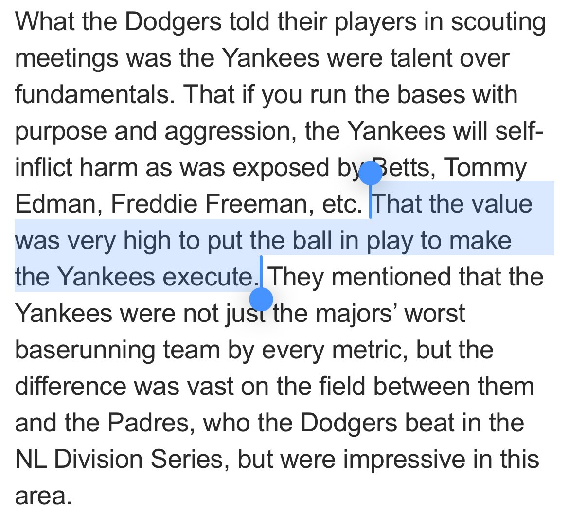 Oh my god this is just a gut wrenching and so satisfying read.

Dodgers had the same scouting report as any fan that watched every game! 

All the dodgers had to do to scout the Yankees was listen to me ranting and pulling my hair out all season. Worst outfield shifting team,