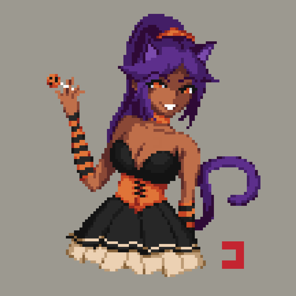 31/31 - Halloween

Finally \o/!!!!
Happy Halloween evey1

#pixelart #aseprite #Halloween #bleach #catgirl #yoruichi #neko #nekomimi #purple #black