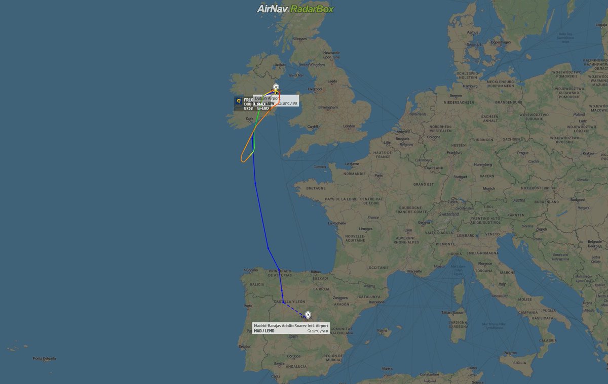 AirNavRadar's tweet photo. 🚨Emergency: Ryanair flight #FR10 from Dublin to Madrid (MAD) diverted to Dublin due to cabin depressurization.
View #FR10's data at
https://t.co/nCSxIaYBVN https://t.co/i1srU2BXfe