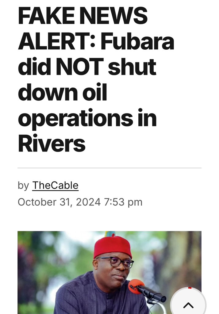 ChinasaNworu's tweet photo. The post making the round says: “Breaking News: Rivers State Governor Sim Fubara Shuts Down NNPC and All Oil Companies in Rivers State, Declares “No Allocation for Rivers State, No Oil for Nigeria”. In a bold move, Rivers State Governor Sim Fubara has ordered the shutdown of NNPC and all oil companies operating in Rivers State, declaring that without federal allocation for Rivers State, there will be no oil for Nigeria. Within minutes of the shutdown, Nigeria dropped in the global oil production ranking from 4th to 24th. Governor Fubara has openly challenged Minister Nyesom Wike and President Bola Tinubu to take action against this stance and see Nigeria boil.”

But in a brief chat with TheCable on Thursday, Fubara said the post is false.
@real_IpobDOS 
@radiobiafralive