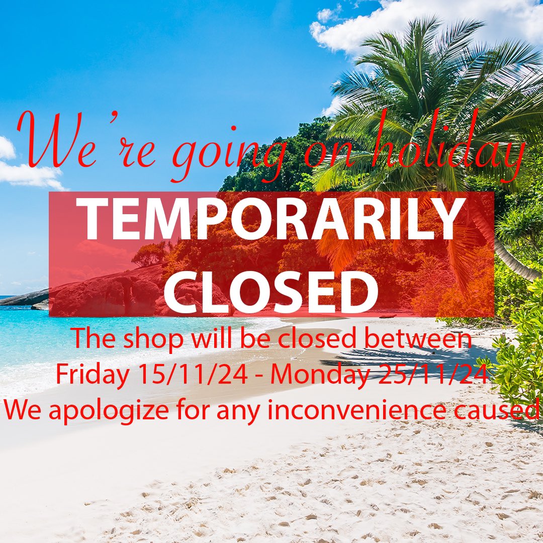 VapeBrighton's tweet photo. ***CUSTOMER NOTICE***
PLEASE BE ADVISED THAT THE SHOP WILL BE CLOSED BETWEEN FRIDAY 15th NOVEMBER &amp; Monday 25th NOVEMBER. WE APOLOGISE FOR ANY INCONVENIENCE CAUSED https://t.co/QDrIwGT9GC