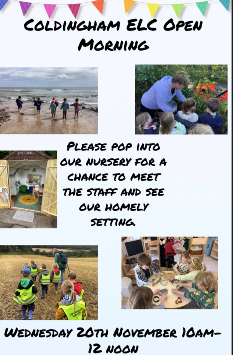 ColdinghamPrim's tweet photo. Our Coldingham Primary School Nursery is having an Open Morning on Wednesday 20th November between 10-12 noon. 
Pop in to say ‘Hello’ and spend time with our Nursery children and team. https://t.co/sefnOlRK6Y