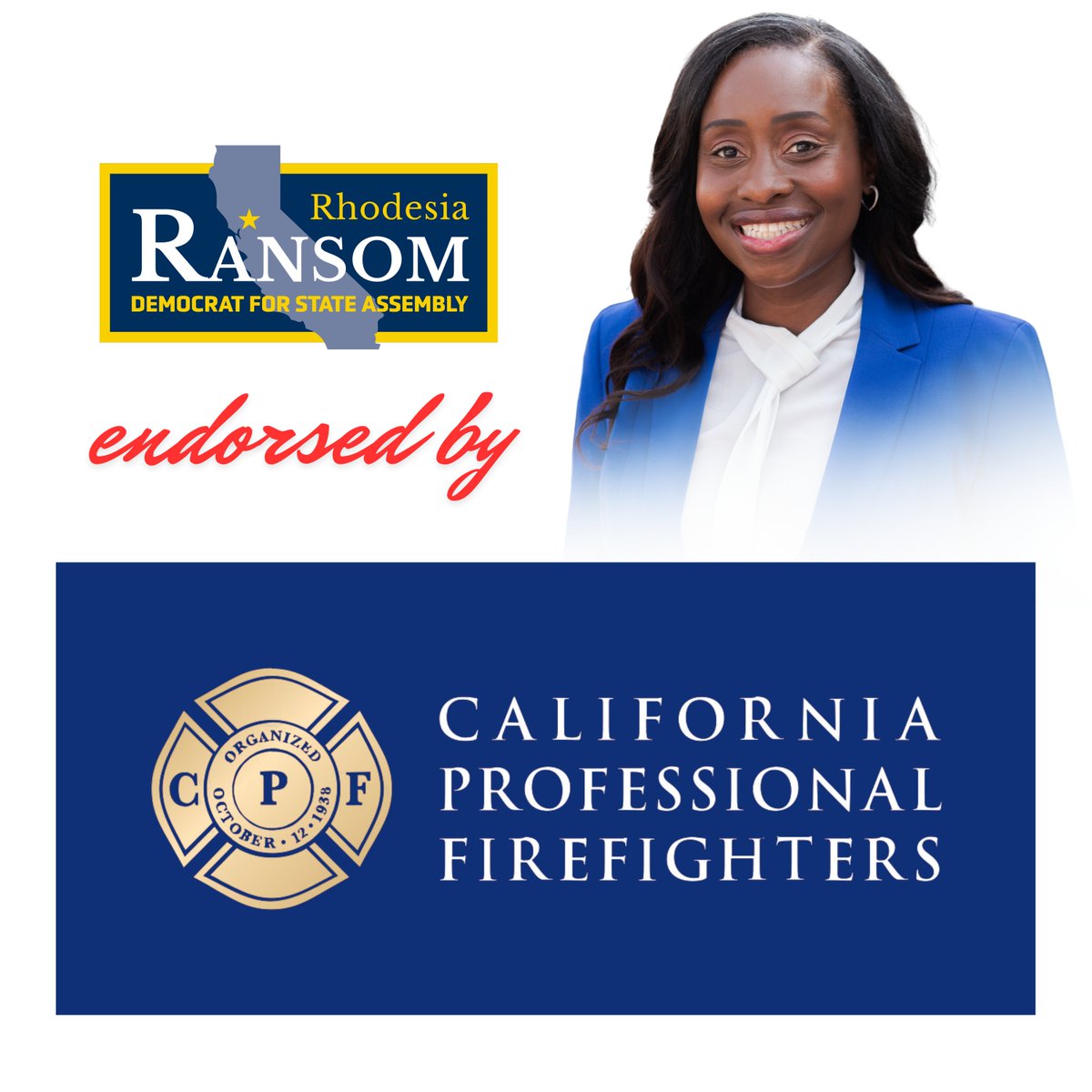 Public safety is personal for me. Proud to have the support of the San Joaquin County Sheriff, Deputy Sheriffs Association, Cal Firefighters &amp; more. Together, we’ll build a safer, stronger community for all. #RansomForAssembly #PublicSafety #EndorsedByTheBrave"