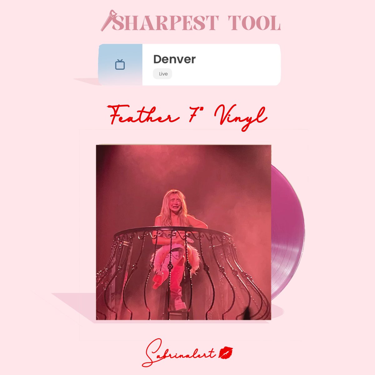 sabrinalert's tweet image. you miss me? no duh 💕

#SharpestTool Denver is out &amp;amp; our winner will take home a 7” feather vinyl! check your game for your local close time since this one switches time zones (8:30pm MST tomorrow). 

good luck!