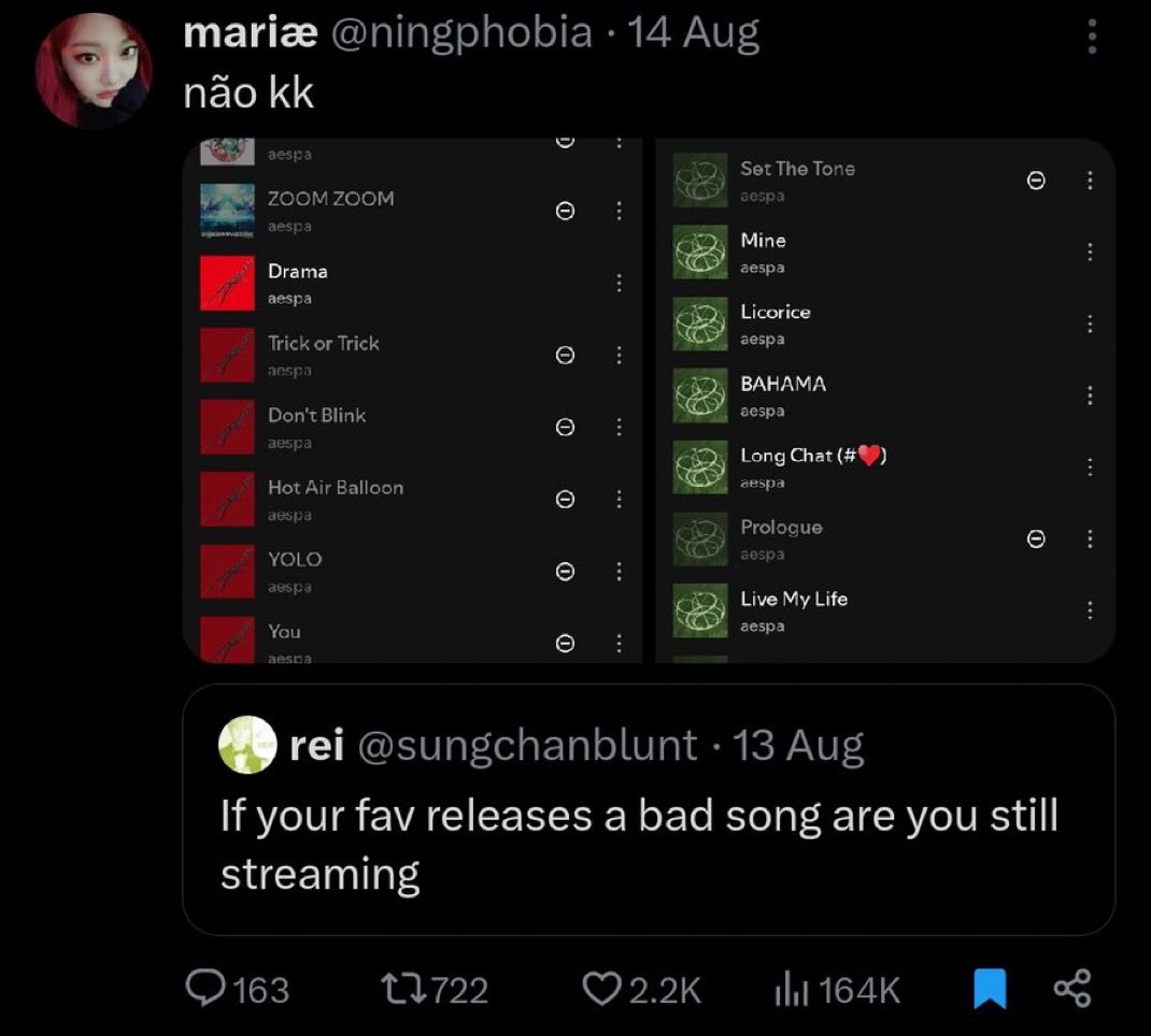 _rubycore's tweet image. O aespa ganhando de lavada já que até os mys bloqueiam 80% das músicas das favs