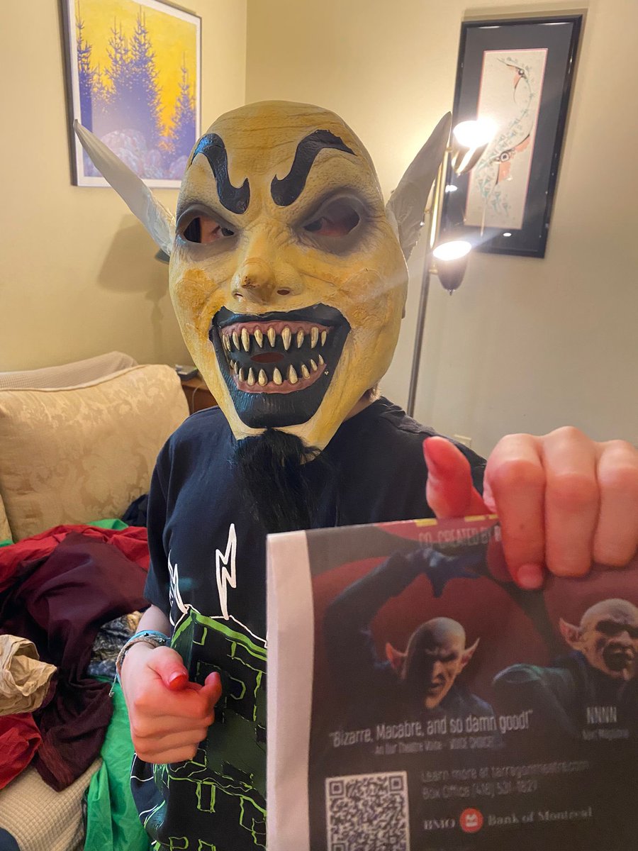 Darrahteitel's tweet photo. My kid’s costume is homage to his new fave play #goblinmacbeth ! @RebeccaNorthan @tarragontheatre https://t.co/Pfb2HrjVwF