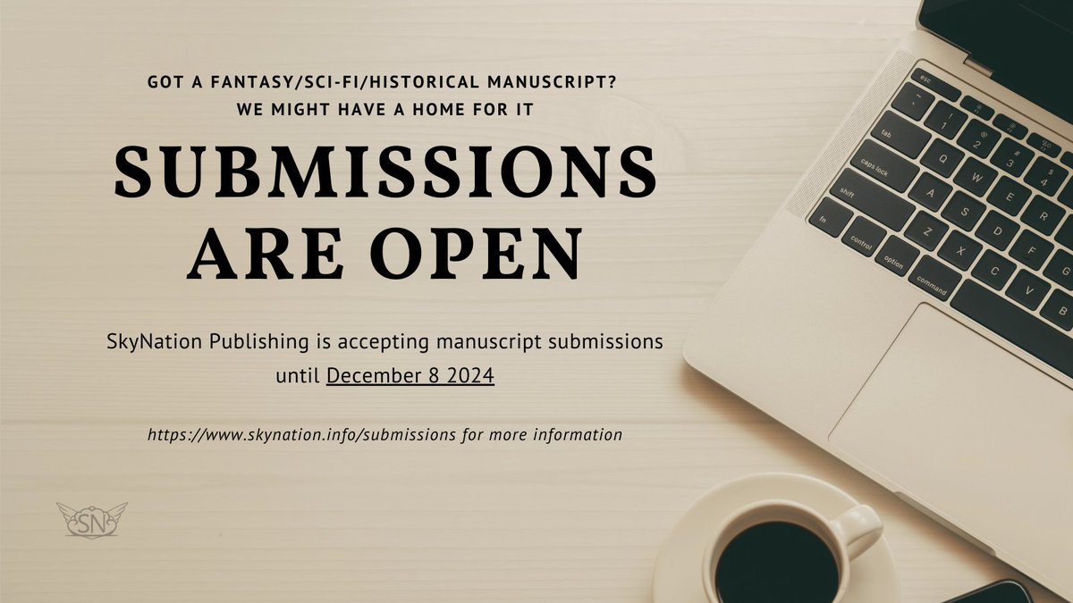 SkyNationPub's tweet image. We're open for submissions!
We're looking for fantasy/historical/scifi manuscripts between 80,000-120,000 words.
Know a querying author? Tag them!
In the query trenches yourself? Feel free to have a look at submission guidelines!
skynation.info/submissions