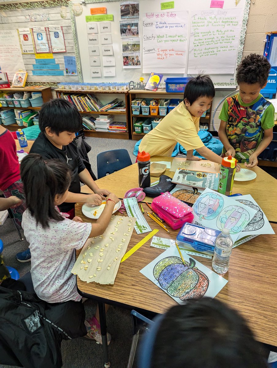 Students in 201 learned about Diwali from their classmates that celebrate and practiced counting skills by pairing pumpkin seeds and counting by 2's to see if they had an even or odd amount. #CRESSchoolofdreams <a href="/centreridgees/">Centre Ridge Rams</a>