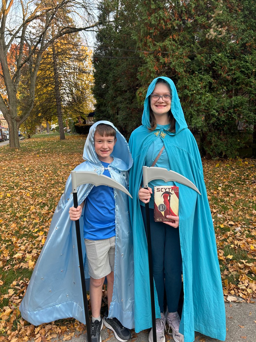 Happy Halloween from Scythe Anastasia and Scythe Goddard from the Arc of a Scythe trilogy by <a href="/NealShusterman/">NealShusterman</a>.