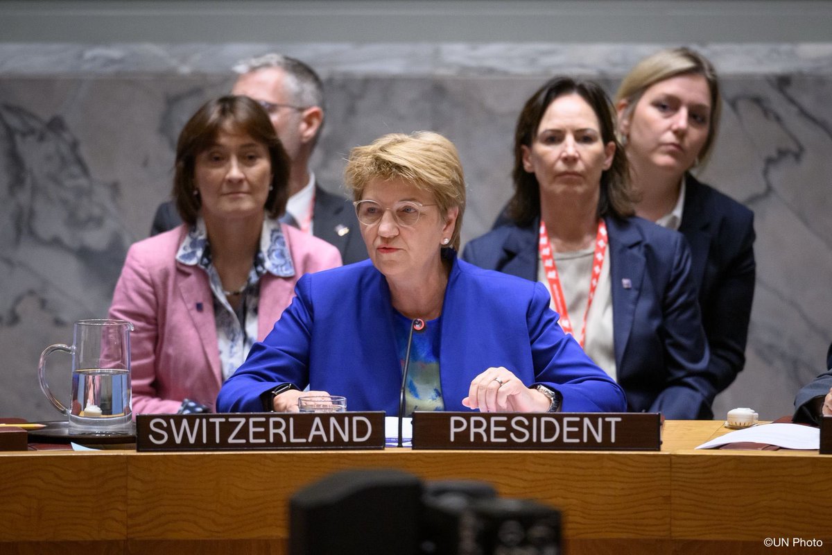 swiss_un's tweet photo. Key events included:
🔹Briefing on the impact of scientific developments on int'l peace & security, presided by Federal Councillor @ignaziocassis
🔹Annual open debate on Women, Peace & Security #WomenBuildingPeace, presided by🇨🇭President @Violapamherd
#APlusForPeace🕊️
(2/3) https://t.co/V0Gxm6ljFF