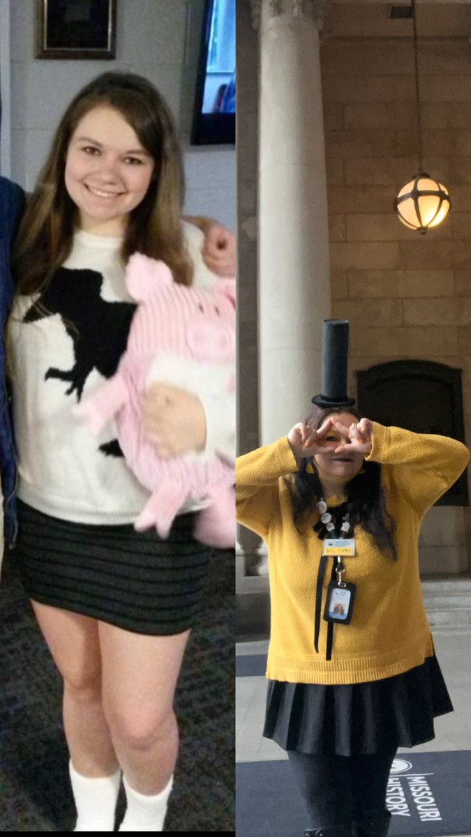 AzlynGrace's tweet photo. @_AlexHirsch Me, 10 years ago in college as Mabel, and then me today at my adult job as Bill Cipher. Some things never change. https://t.co/kwahmyeK5w