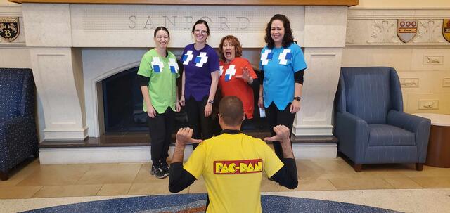 For many folks at the Castle, today was a day of VERY complicated bathroom breaks! My clever OT friend came up with a way for us all to keep moving and trim down the bathroom stops!

#pediatriconcology 
#PACMAN #retrogames #PTDan #HappyHalloween #CancerRehab #ChildhoodCancer