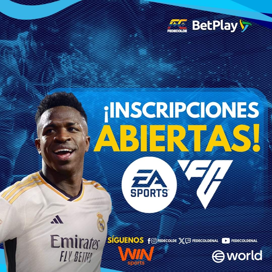 ¡No te quedes fuera! Representa a tu región en la copa betplay,  competencia que define a los verdaderos campeones de FC24 y busca tu reconocimiento. ¡Inscríbete ya en el link de la bio fedecolde.com/?id=2&ev=1420