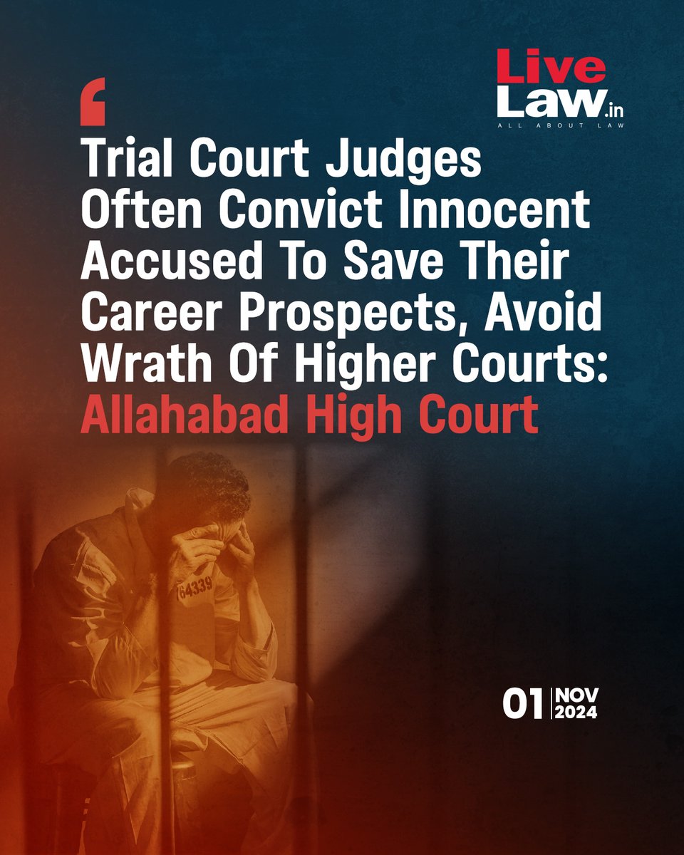 LiveLawIndia's tweet photo. The Allahabad High Court recently observed that trial court judges often convict the accused in cases of heinous offences despite a clear case of acquittal due to their fear of higher courts.
Read more: https://t.co/PXmmB37xFL
#allahabadhighcourt https://t.co/9p92C8dp4V