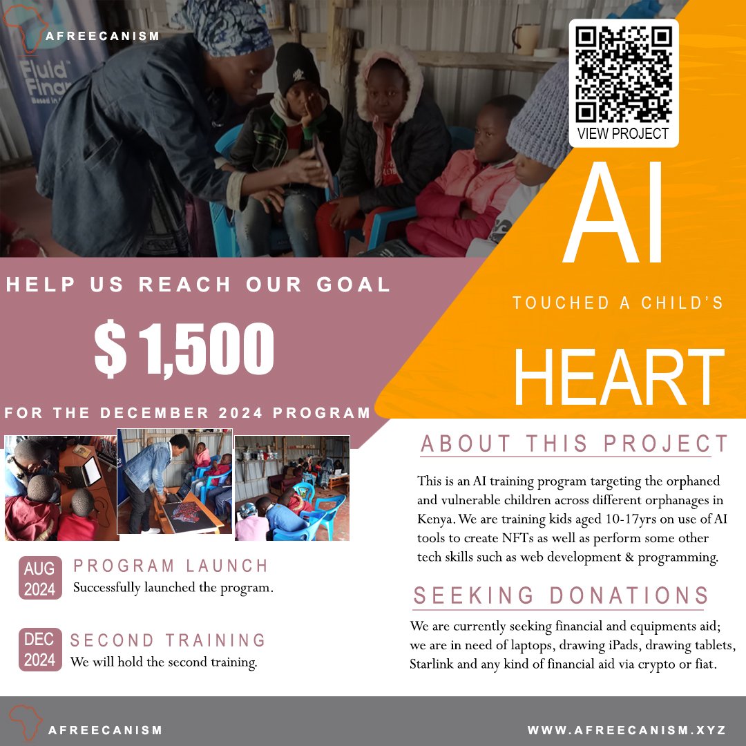AI TOUCHED A CHILD's HEART.

We are having an AI training program on Friday, Dec 13th 2024 at <a href="/SRC_KENYA/">Salem Rescue Centre-Kenya</a>. We are seeking for donations with a target of $1500 on <a href="/geyserfund/">Geyser ⚡️</a>.
Help make our dream come true.

Donation link below 👇👇
#Kevinne #Afreecanism #AI #DonateNow