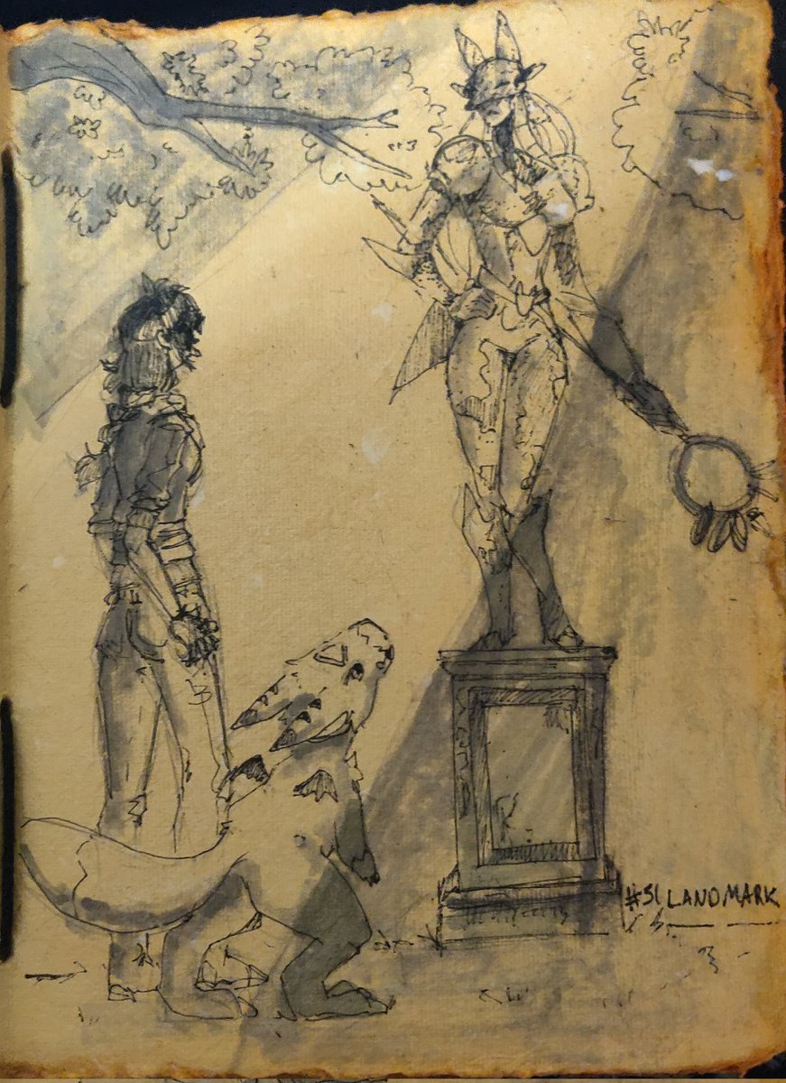 WhateverCryptid's tweet image. An old hero now a landmark of town 
--- 
#Inktober #inktober2024 #landmark #digimon #dorumon #sakuyamon 
---