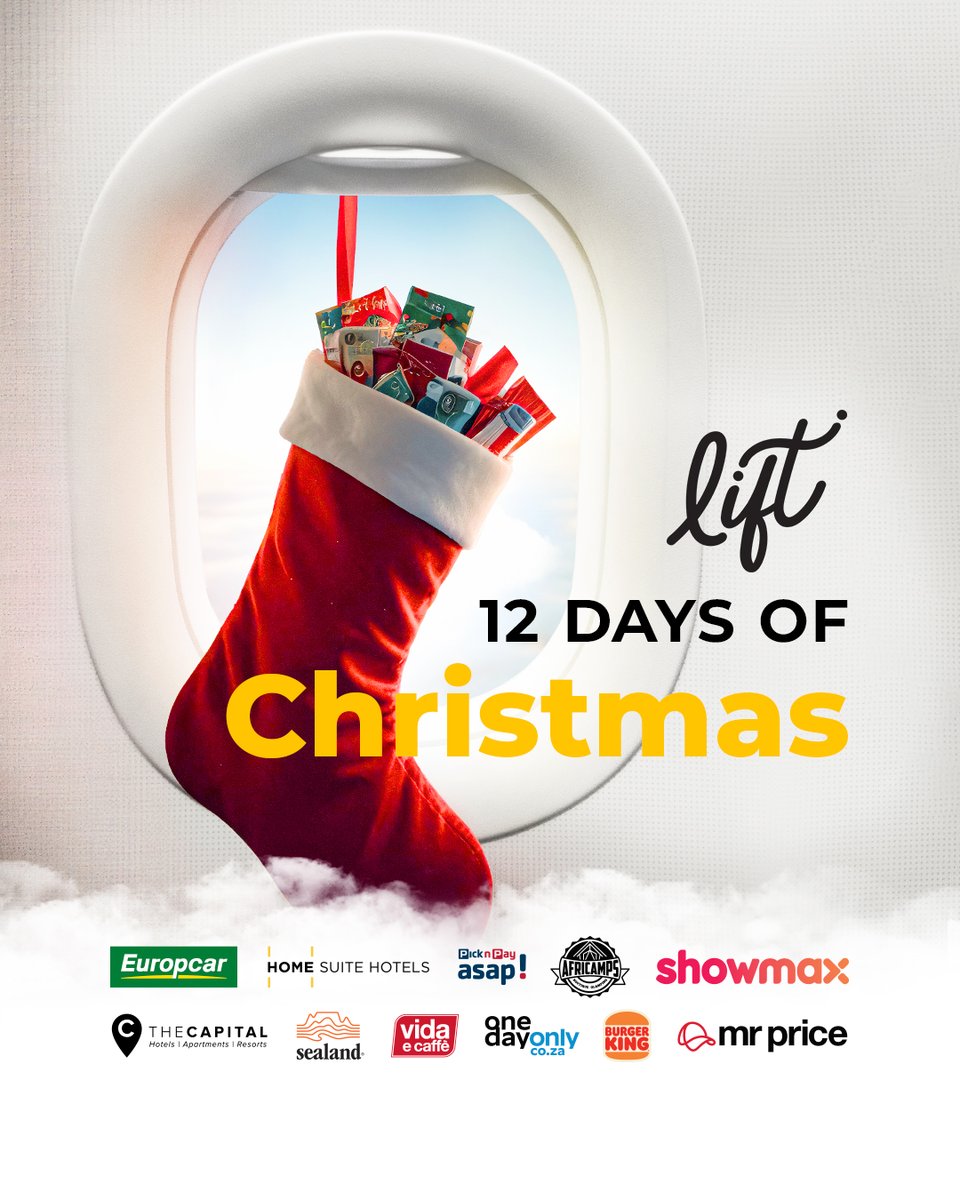 The #LIFT12DaysofChristmas giveaways… but make it *nationwide* We’re giving everyone in SA a chance to win EPIC prizes this festive season, like return flights, luxury hotel stays and more! Between 1 - 12 December, we’ll be hosting our daily giveaways online. All you need to do