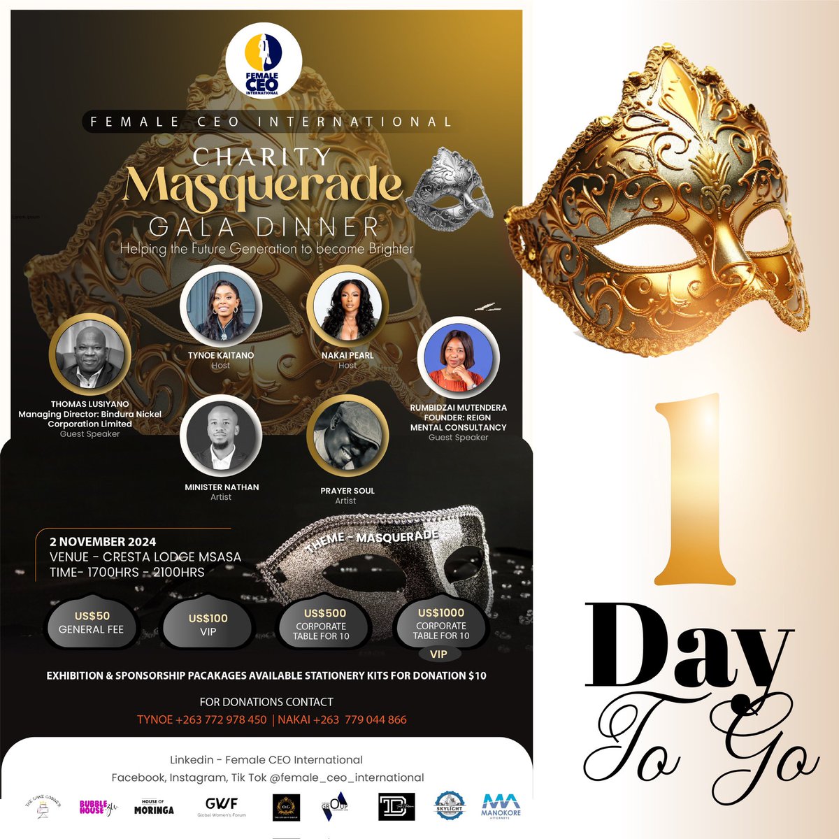 ms_tynoe's tweet photo. 🎭 1 Day to Go! 🎭  

Join us for our Charity Masquerade Gala Dinner! 

✨ Don’t miss out on an unforgettable evening filled with fun, food, and fundraising! 

💌 DM us for last-minute ticket purchases!

Let’s make a difference together! https://t.co/YyoMNoUeNv