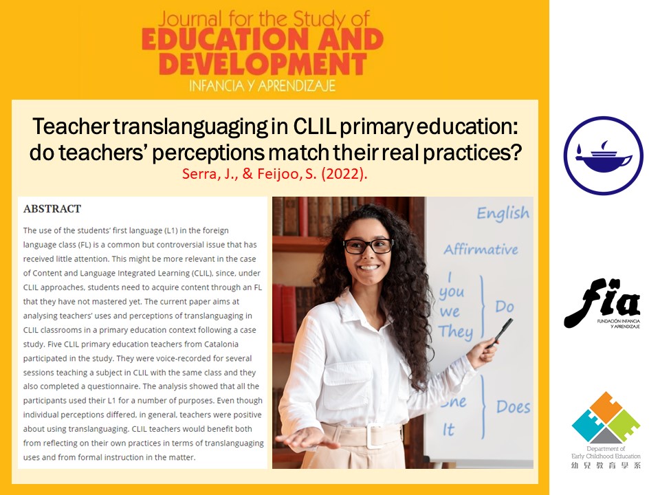 jsed_infancia's tweet photo. Teacher translanguaging in CLIL primary education: do teachers’ perceptions match their real practices? https://t.co/4DARhTq5gS
By Judit Serra and Sara Feijoo
#education #research #CLIL #multilingualclassrooms #mothertongue #teachersperceptions #translanguaging https://t.co/cxsG0k3wLM