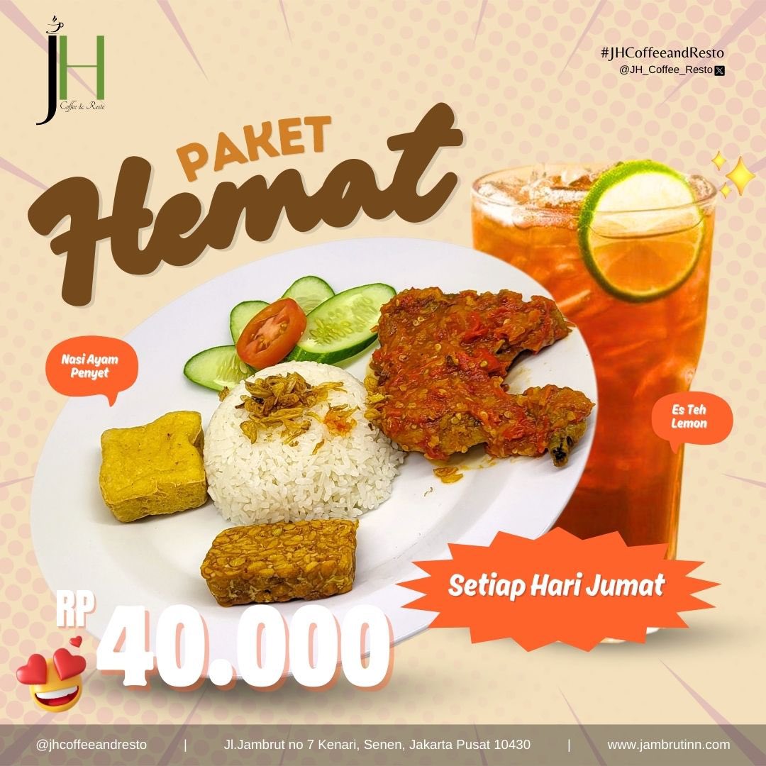 JH_coffee_resto's tweet photo. Paket hemat untuk kamu !!!
Yuk yang belum makan siang ke JH Coffee & Resto sekarang โจ
( ๐ https://t.co/wOQO1IqU93 )
#pakethemat #JHCoffeeandResto #JakartaPusat #happyfriday https://t.co/cYcn6AcLqz