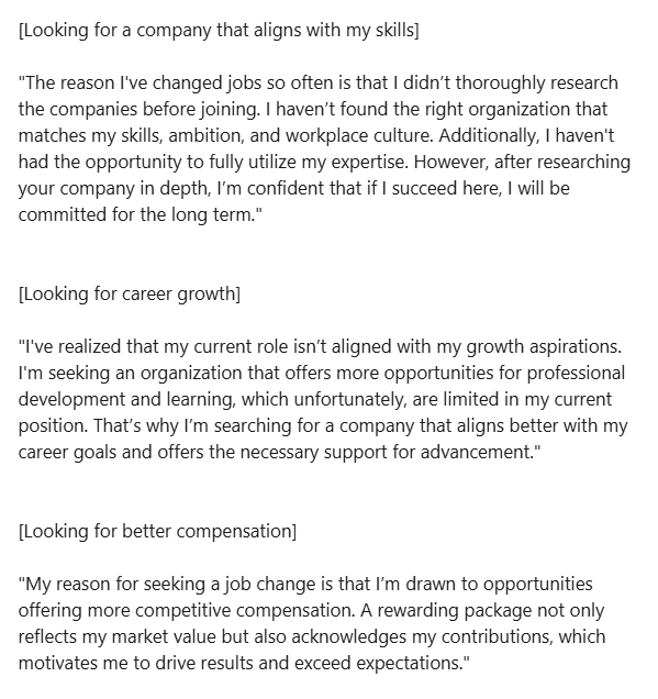 Untuk korang yang kerap bertukar kerja &amp; sedang mencari peluang baru, kalau dapat soalan interview "Why have you changed jobs so often?"

Ni ada beberapa cara jawapan padu yang korang boleh guna untuk tampil lebih yakin &amp; profesional.

Semoga membantu 😊