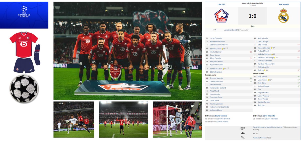 📍Lille 1-0 Real Madrid 🔥
🏟️Pierre-Mauroy 🇫🇷
🗓️ 2 oct. 2024
🔎C1, Phase de Ligue J2

#LOSC🇪🇺
#144