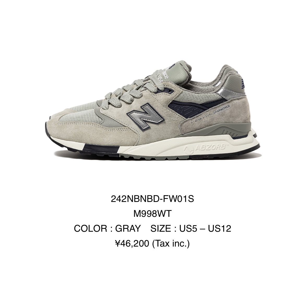 japanicanblog's tweet photo. 【11月8日発売】
wtapsにて　newbalance コラボ998 が抽選販売
(M998WT)

※WEB抽選の応募受付期間は11/7(木)12:00～11/8(金)12:00までとなります。

#wtaps #wtapsnewbalance #newbalance997 #m997 #u997 #wtapsnewbalance998 #wtvua #wtaps_newbalance #wtaps_49 #m998wt https://t.co/FXDkrg8wV3