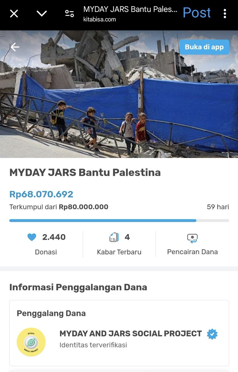 For Jars dan My Day tentunya, yang mau donasi untuk Palestina, kita masih open ya. Seperti sebelumnya seluruh donasi nanti akan disalurkan oleh tim kitabisa

Mumpung Jum'at berkah 🫶

kitabisa.com/campaign/myday…