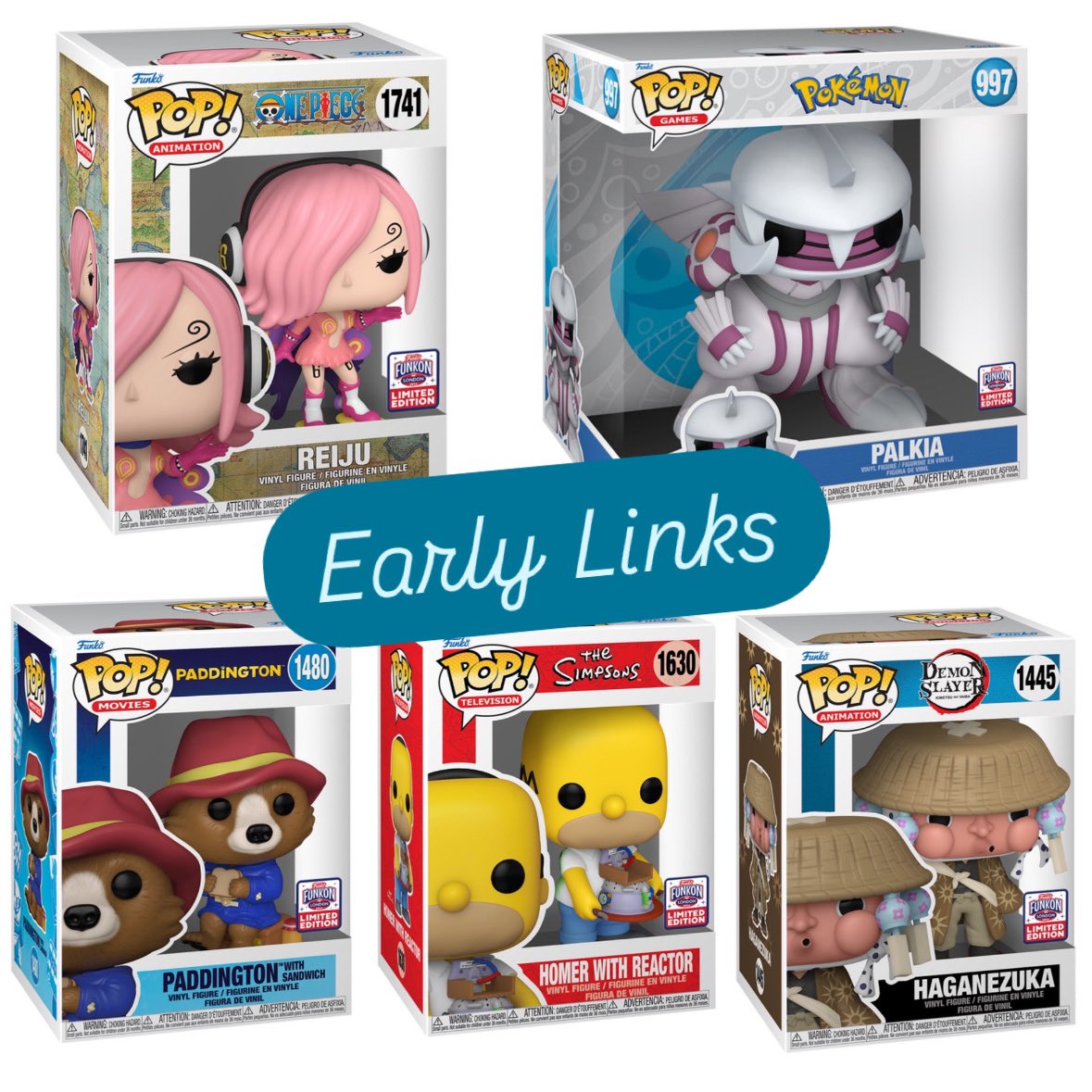FunkoPOPsNews's tweet photo. Early link time! Here’s your links for tomorrows FunKon drop ~ 6AM PT
Vinsmoke ~ https://t.co/q8cEaUdujt
Palkia ~ https://t.co/8hjfF5TZ2C
Paddington ~ https://t.co/HLksAR5PCk
Homer ~ https://t.co/nVzRqrpS0n
Haganezuka ~ https://t.co/zU4i2OFL1X
#FunKon #FunKonLondon #FPN #FunkoPOPNews #Funko #POP #POPVinyl #FunkoPOP #FunkoSoda