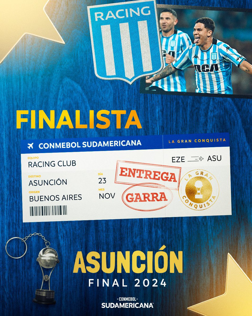 EstoesRacingOk's tweet photo. BOLETO A LA FINAL DE LA @Sudamericana 

¡VAMOSSSS RACING! https://t.co/C9iQJMJpqS