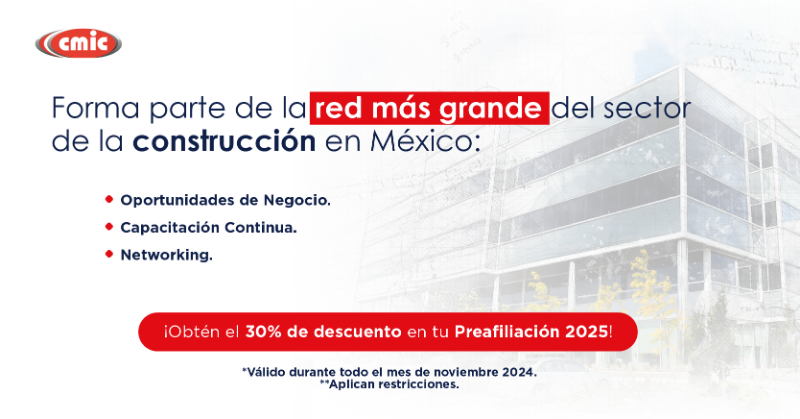 Afiliados_CMIC's tweet photo. Forma parte de la CMIC, la red más grande del sector de la construcción en México y accede a proyectos exclusivos, recibe capacitaciones de alto nivel y fortalece tu negocio con networking estratégico.

Obtén el 30% de descuento en tu preafiliación 2025 solo en NOVIEMBRE.