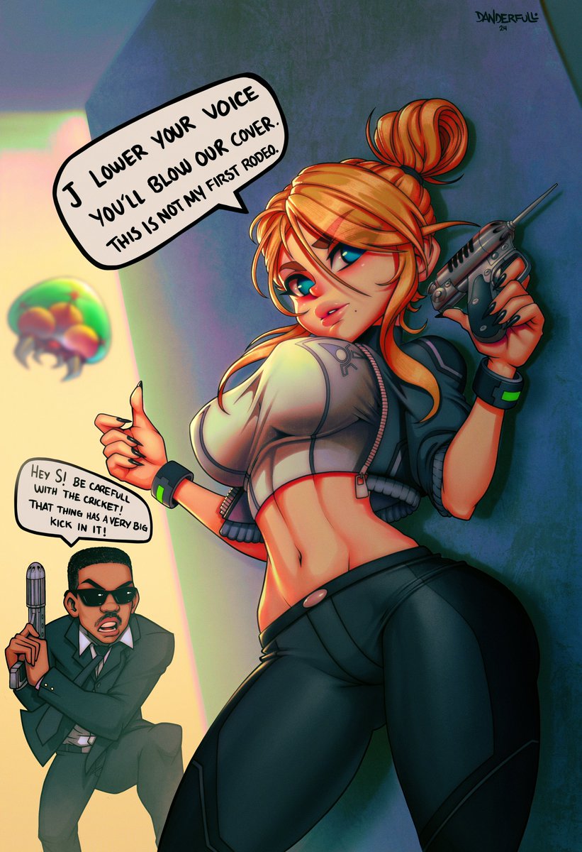 Man in Black crossover with Metroid. The galaxy needs us all! Agent S (Samus) is about to blow up another planet. 😂🤘 #maninblack #samus #fanart #metroid