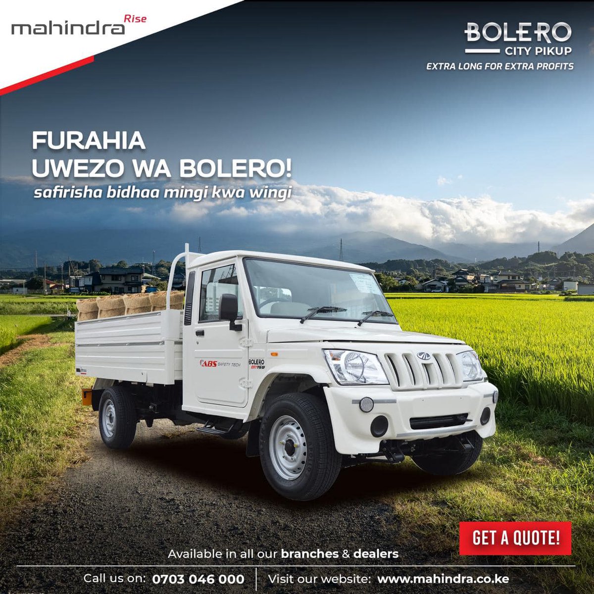 radiomaisha's tweet photo. Struggling with heavy loads? The Bolero City Pick Up makes transportation a breeze! Ready to transform your logistics?
GET A QUOTE TODAY!
📞0703046000
#mahindrakenya #bolero #simbacorp @MahindraKenya https://t.co/XgxLux5HED