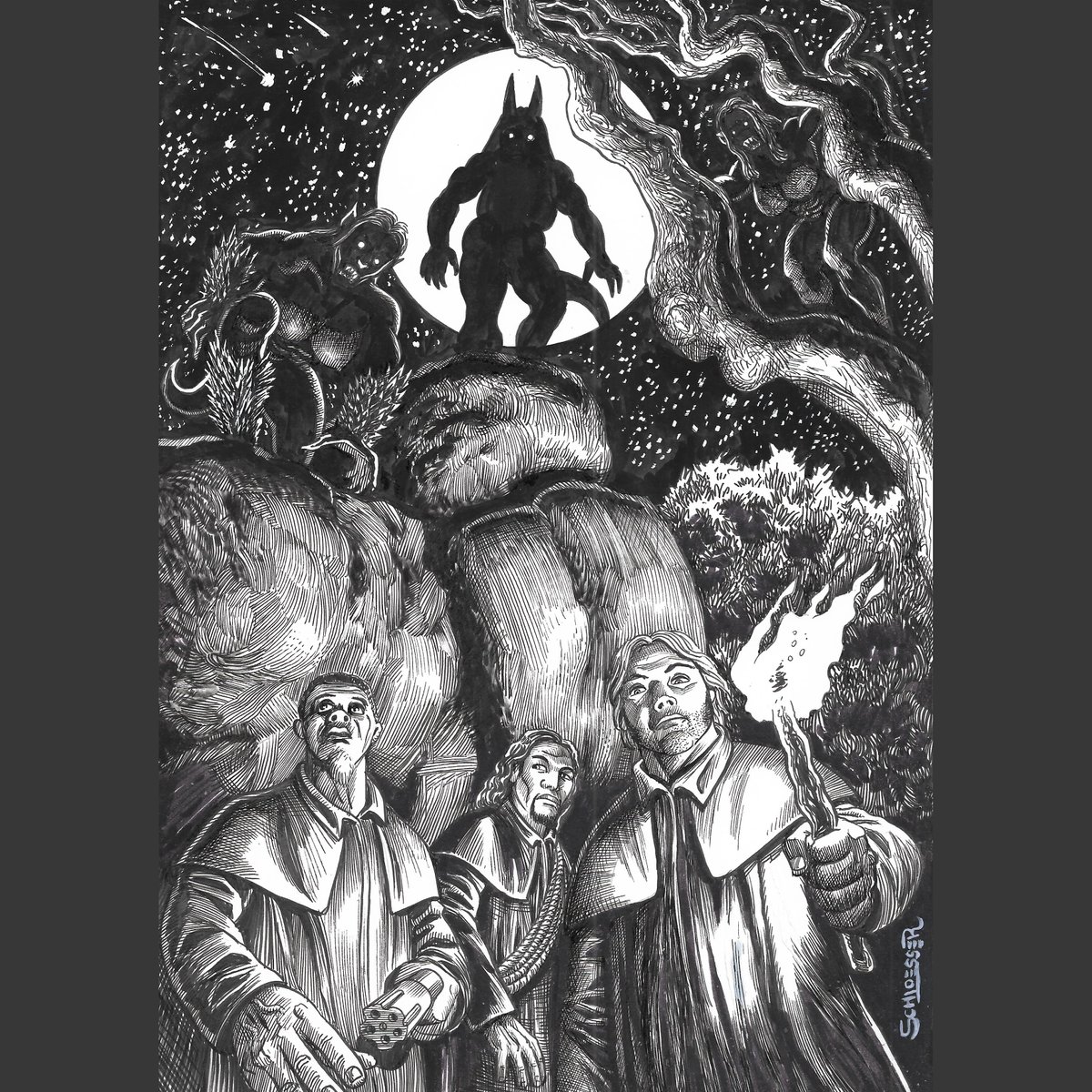 The Algures Trackers usually work at night, but this All Saints Eve might reserve some big surprises for them.
Stunning work by <a href="/Edu_Schlo/">Eduardo Schloesser</a>, Algures Trackers artist!
#Halloween #comics #quadrinhos