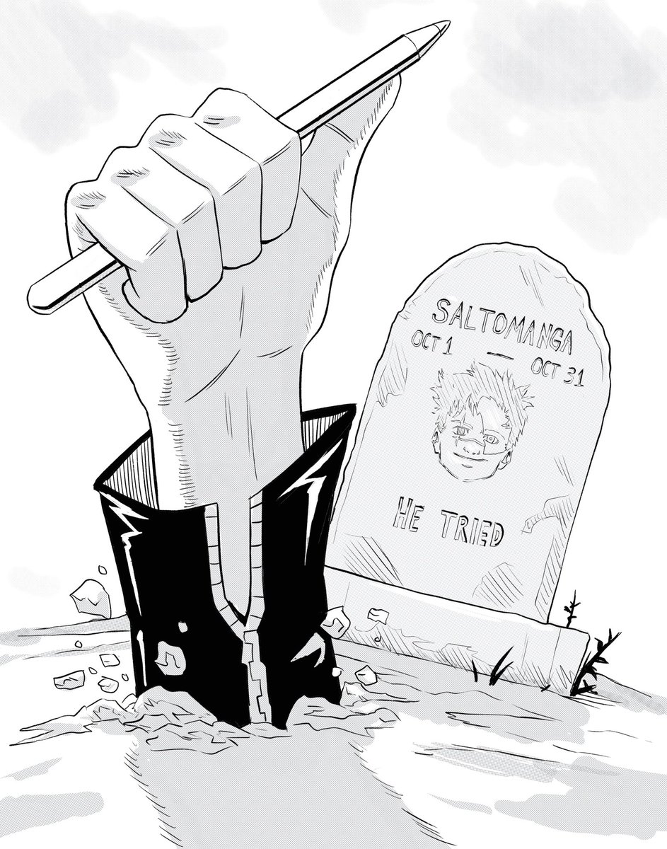 saltomanga's tweet photo. Day 31 of #samtober : CELEBRATION. I am celebrating in heaven because I am deceased 💀. Holy shit I went hard this year.
Big thank you to anyone that has liked, shared, followed or just simply enjoyed my art.
#inktober #inktober2024 #artchallenge #mangaart #animeart https://t.co/i9vtpreLC3
