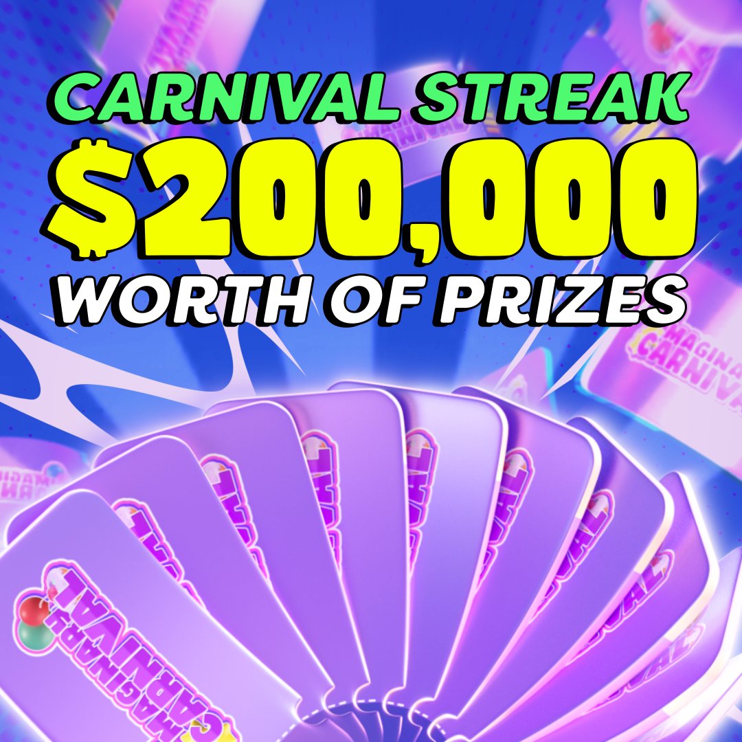 Imaginary_Ones's tweet image. 🎉 The Carnival Streak Begins NOW! 🎉

The wait is over! ^Carnival Streak* is officially live! Dive in and start playing daily to secure your chance at winning big. With a grand prize pool over $200,000, there’s no better time to get in on the action!

Round 1 is here with 10,000…